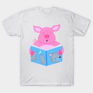 Animals with books part 2 - Pig reading scary bedtime story T-Shirt